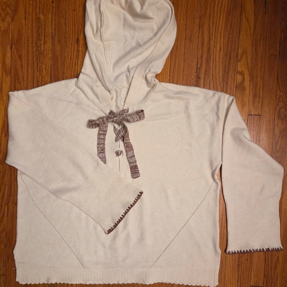 NWT Democracy IVORY soft lace up OVERSIZED HOODIE (Med) with decorative edges - Picture 1 of 3